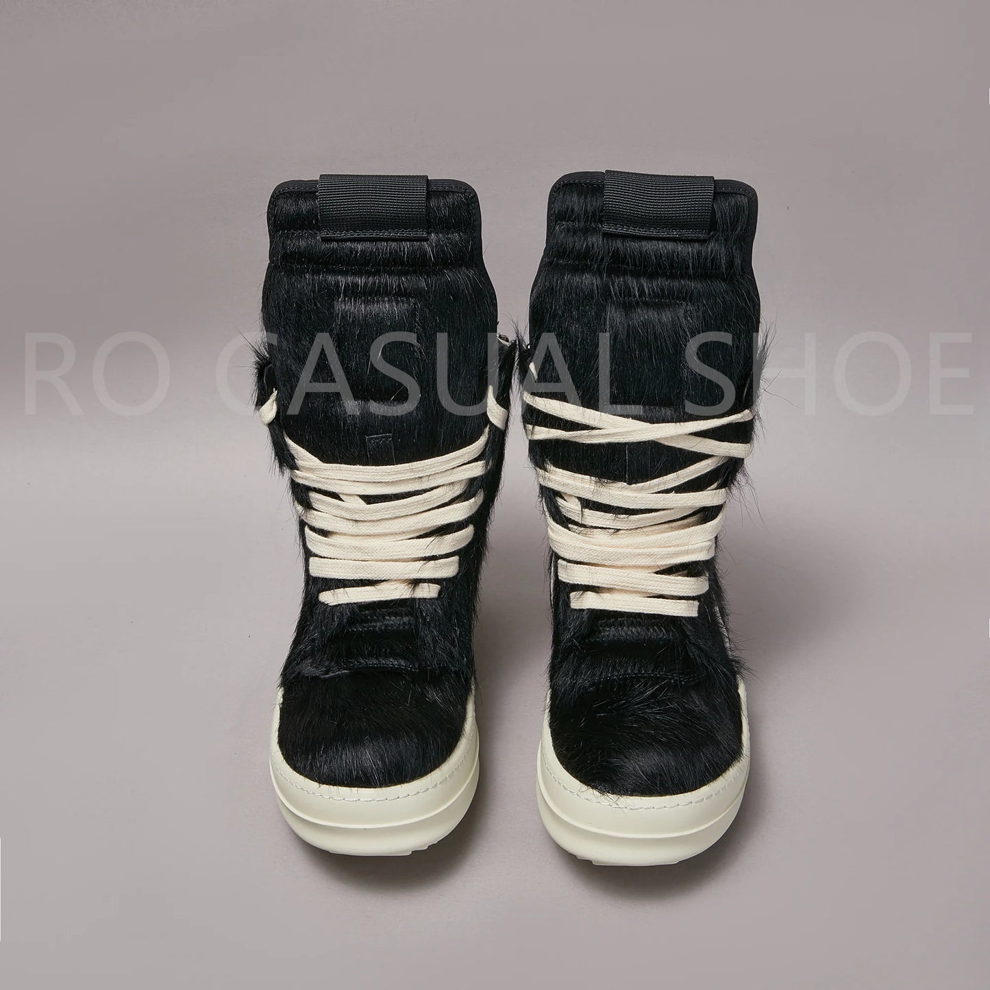 Ricks Black Horse hair High Top Geobasket Owens Quality Men Shoe Zipper Women Sneaker Casual Owens Design boots & Shoes