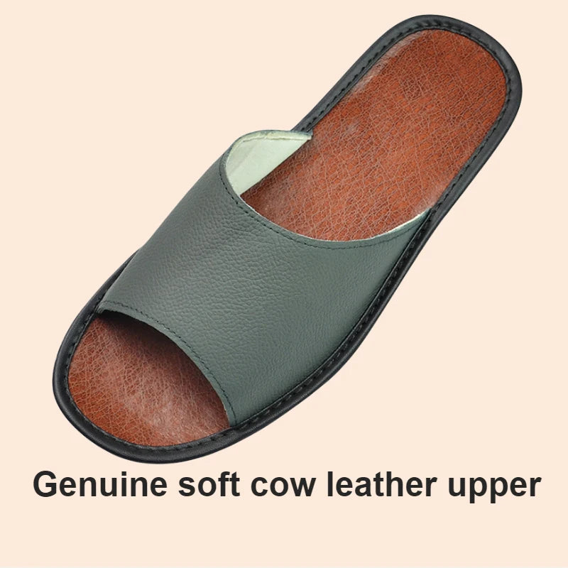 Big sizes Genuine Cow Leather Slippers Homes in indoor slipper summer open toe sandals men women elderly casual Slides shoes