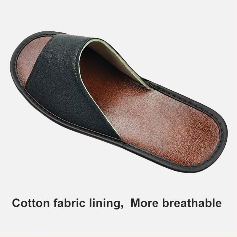 Big sizes Genuine Cow Leather Slippers Homes in indoor slipper summer open toe sandals men women elderly casual Slides shoes