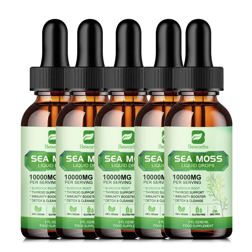 BEWORTHS Organic Seamoss Drops with Burdock Root and Spirulina Support Immunity and Gut Health, Help Digestion Weight Management