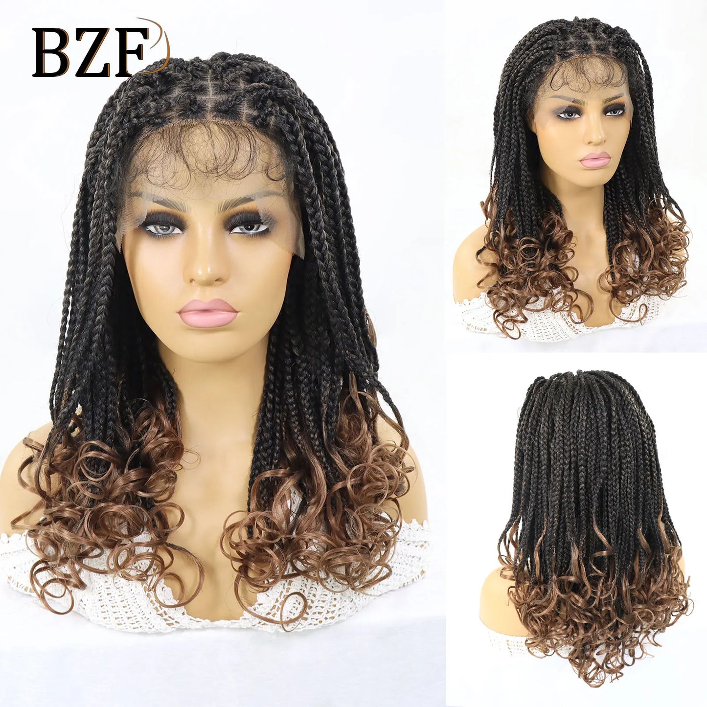 T30 Synthetic Box Braid Wigs Curly Ends Square Part Braided Lace Front Wig With Baby Hair For Women Blonde Lace Braided Wig