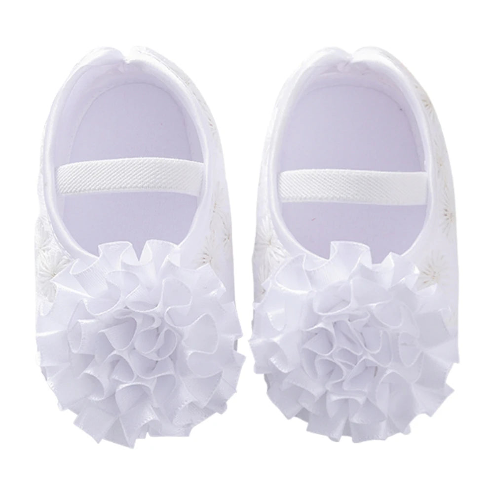 Newborn Baby Shoes Baptism Yellow Headband Baby Girl Lace Shoes Set Toddler Prewalker Cute Baby Soft Shoes for 0-12M Kids