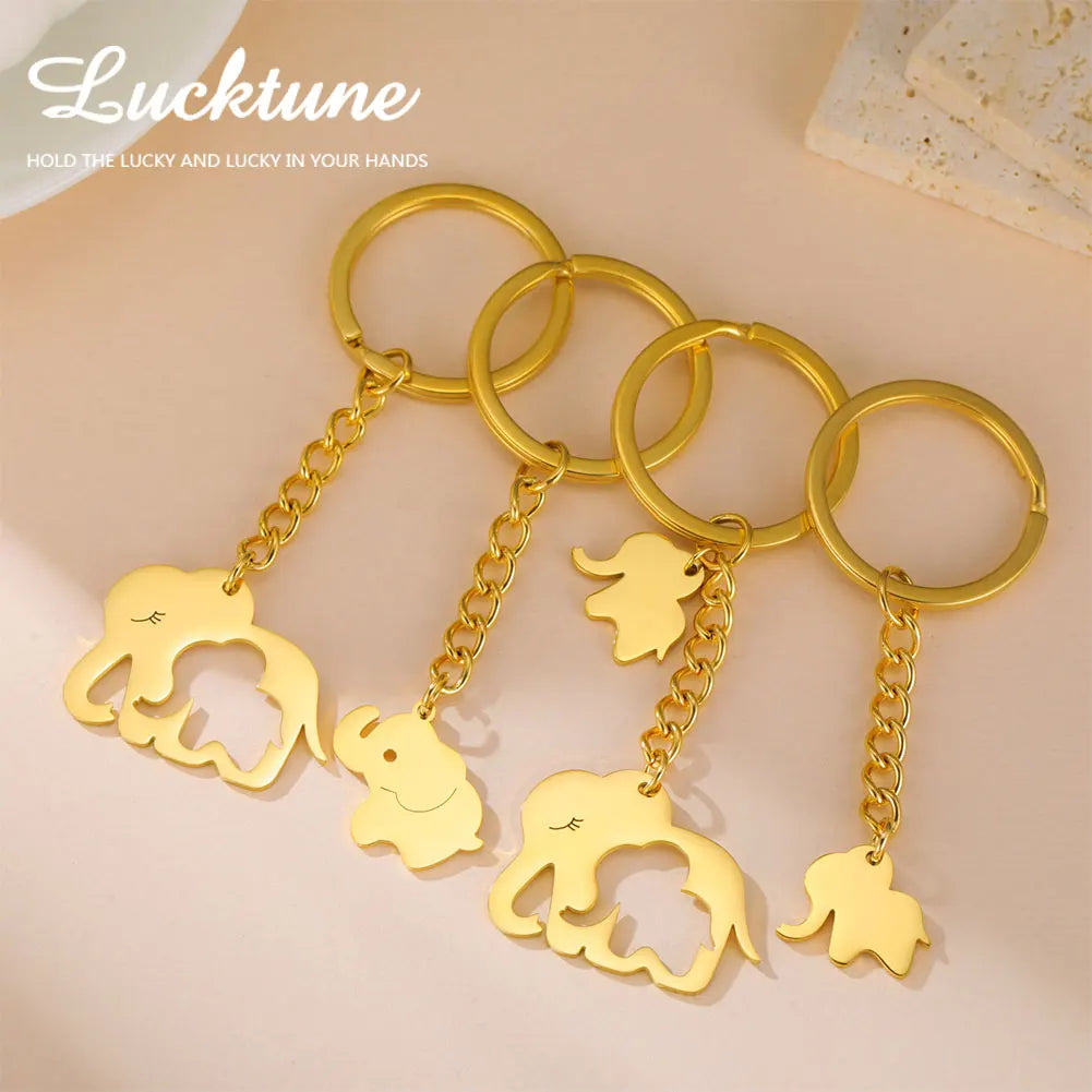 Lucktune Cartoon Elephant Pendant Key Chains for Women Men Stainless Steel Animal Bags Car Keyring Jewelry Valentine’s Day Gifts