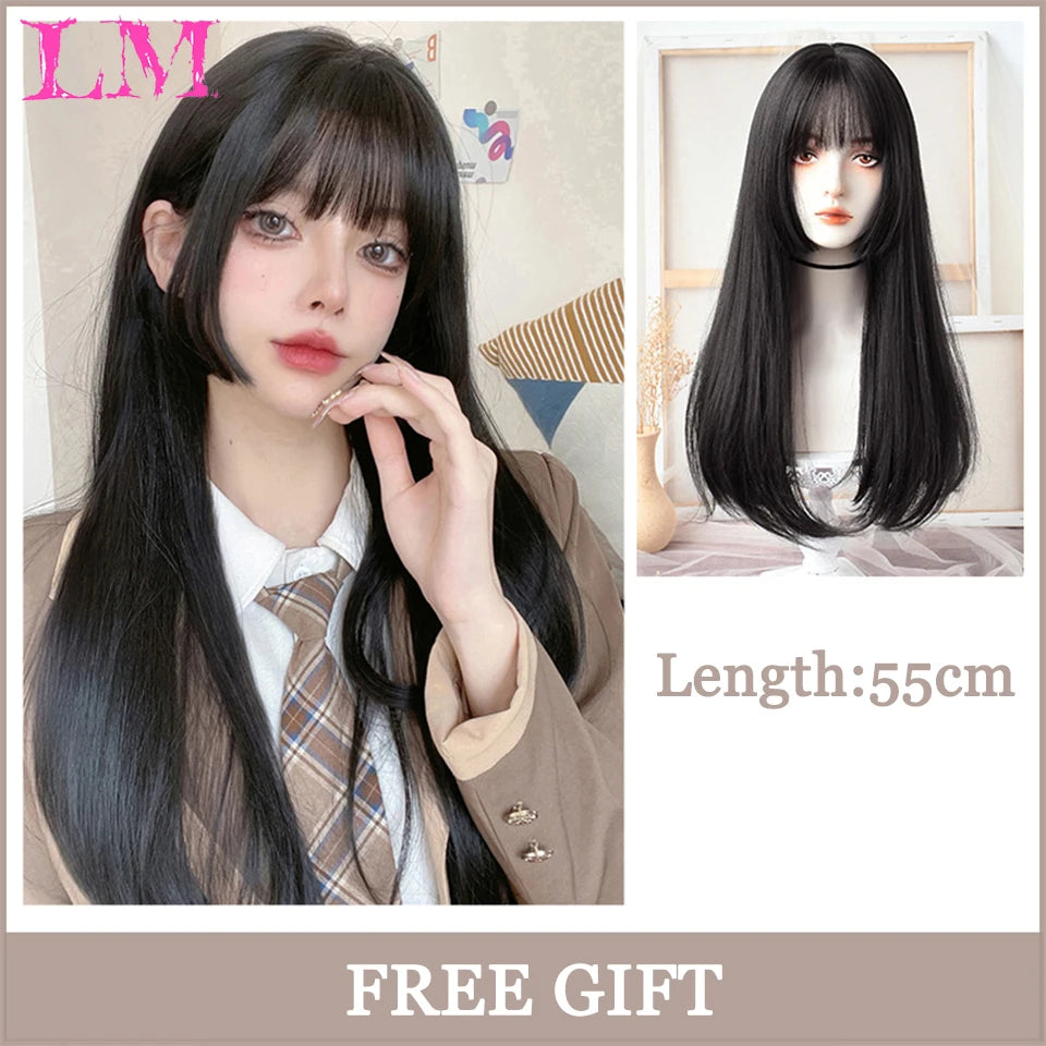 LM Straight Synthetic Lace Front Wig For Women 38 Inch Long Ombre Brown Red Blonde Hightlight Lace Frontal Wigs Cosplay Wig