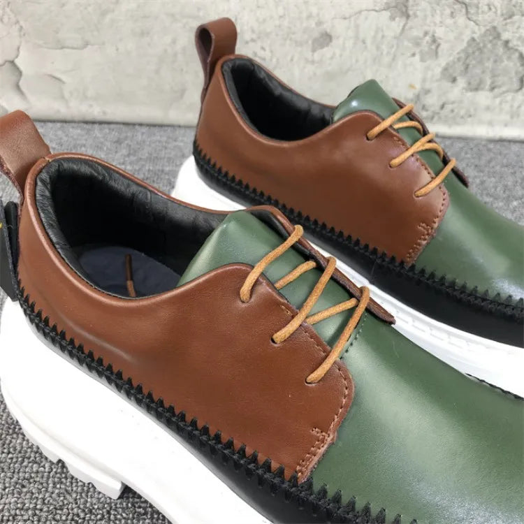 Autumn Fashion Men Mixed Colors High Quality Split Leather Work Shoes Designer Business Man Round Toe Thick Platform Dress Shoes