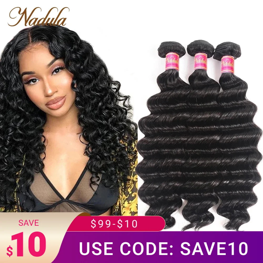 Nadula Hair Loose Deep Wave Bundles 12-26inch Brazilian Hair Weave Bundles 100% Virgin Human Hair 1/3/4 Bundles  Natural Color