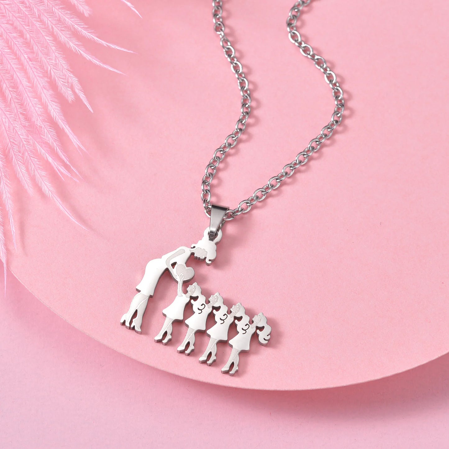 MeMolissa 1pc Stainless Steel Family Necklace Silver Color Mom Children Kid Pendant Necklaces Jewelry Women Mother's Day Gift