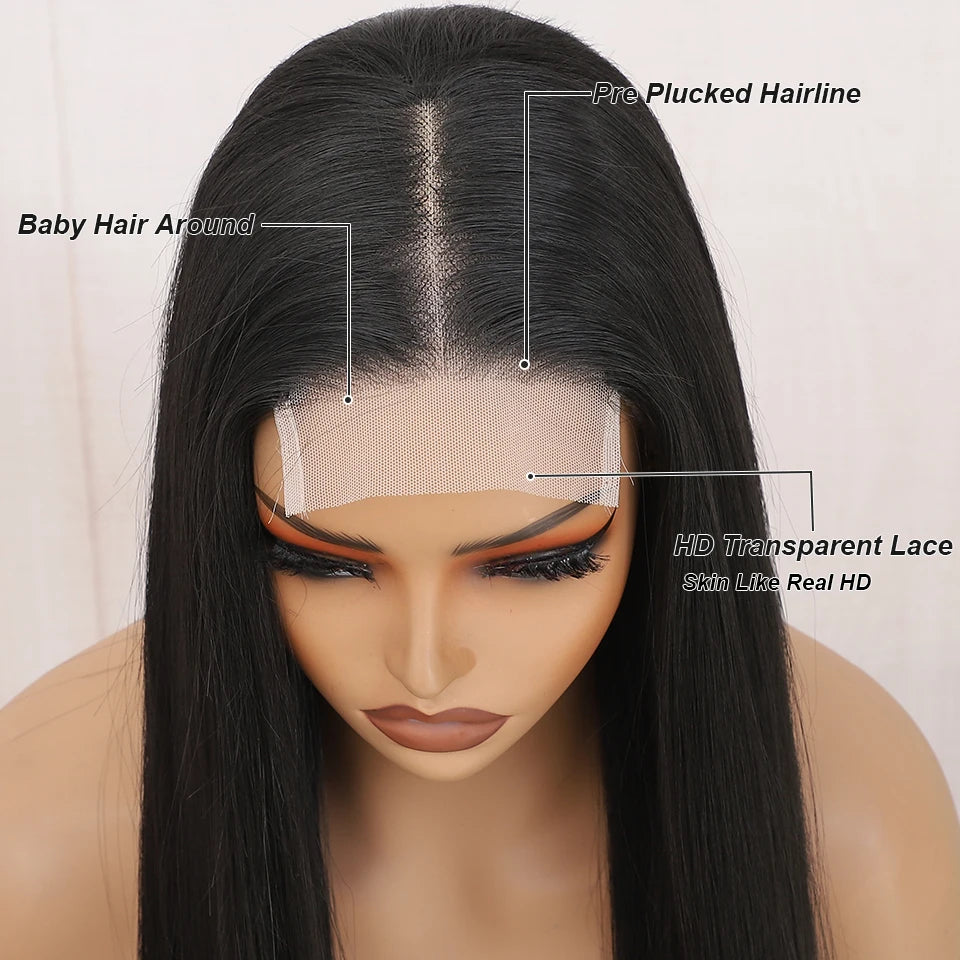 Straight Synthetic 4X4 Lace Front Wigs 36" Bio Heat Resistant Fiber Pre Plucked Transparent Swiss Lace Straight Lace Front Wigs