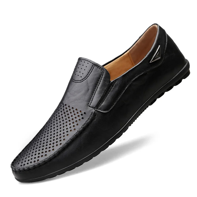 Italian Men Shoes Casual Luxury Brand Summer Mens Loafers Genuine Leather Moccasins Hollow Out Breathable Slip on Driving Shoes