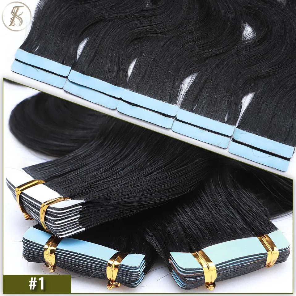 TESS 22Inch Wavy Tape In Human Hair Extensions 2.5g/pc Natural Hair Extension Double Sides Seamless Invisible Adhesive Skin Weft