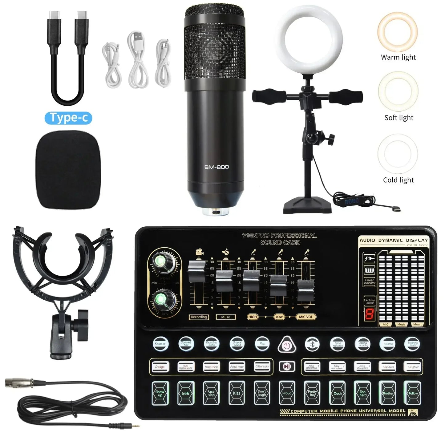 Computer Mobile Phone Live Steam Audio Studio Vocal Recording Fashion Studio Equipment Music Recording Microphone Kit V10XPRO