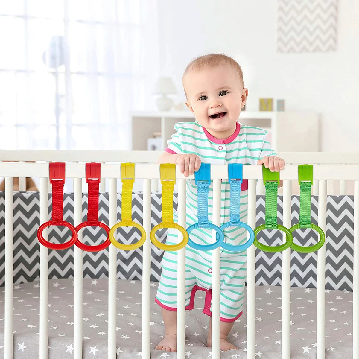 4/8Pcs Baby Crib Pull Ring Baby Walking Exercises Assistant Crib Pull Rings Balance Training Ring Hanging Pendant Household