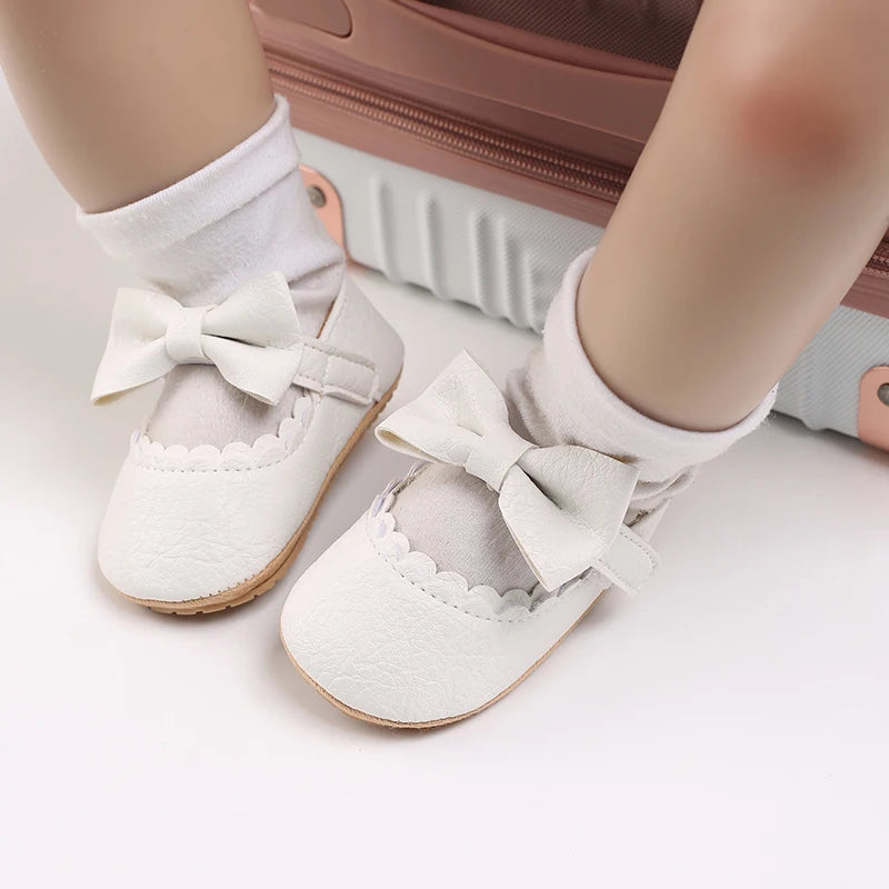 Girl Baby Soft Bottom Bow Princess Wedding Dress Mary Jane Flat Bottom Walking Shoes Newborn Lightweight Baby Sports Shoes