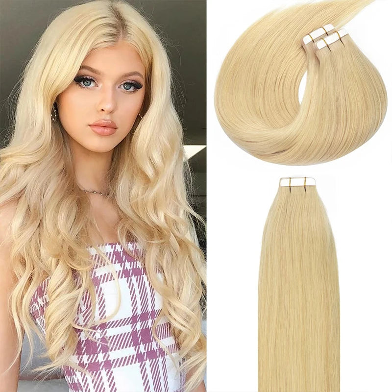 613 Blonde Color Tape In Straight Hair Extensions 100% Remy real Human Hair  30 inch Invisible Virgin PU Skin Weft Human Hair