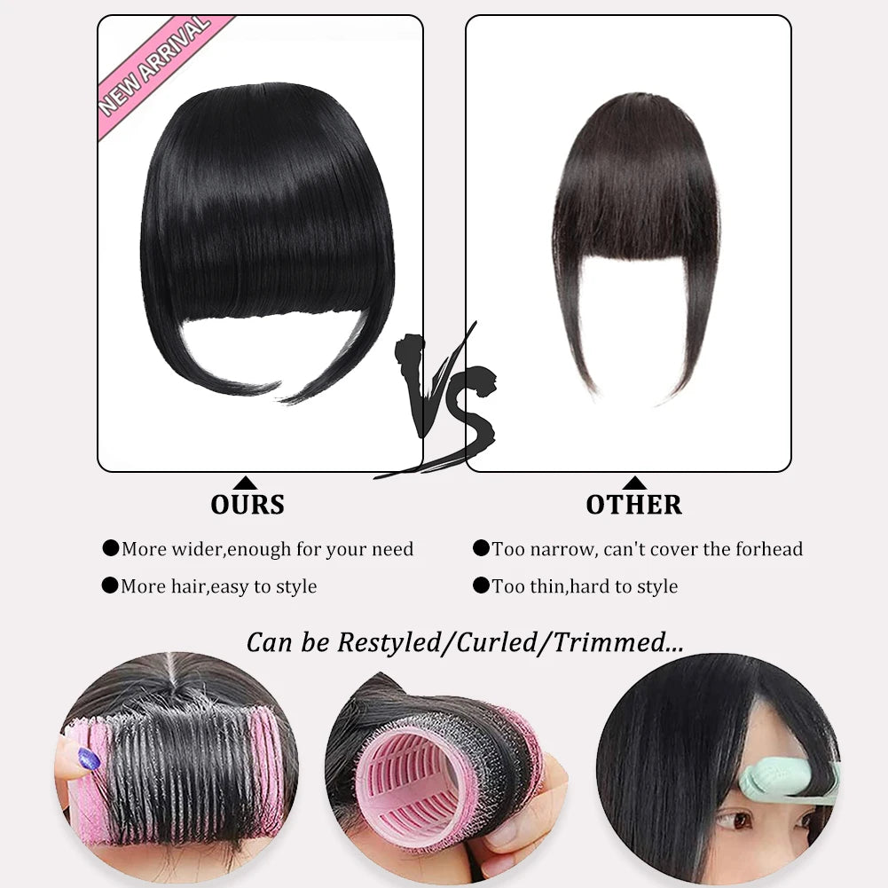 High Quality Synthetic Wig Flat Bangs Hair Extension Clip in Bangs with Temples 6 Inches Front Face Bangs for Women Girls Daily