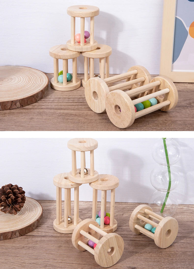 Baby Music Toy Wood Rolling Cage Bell Coloful Rattles & Mobiles Early Developmental Sound Infant & Toddler Musical Toys Boy Girl