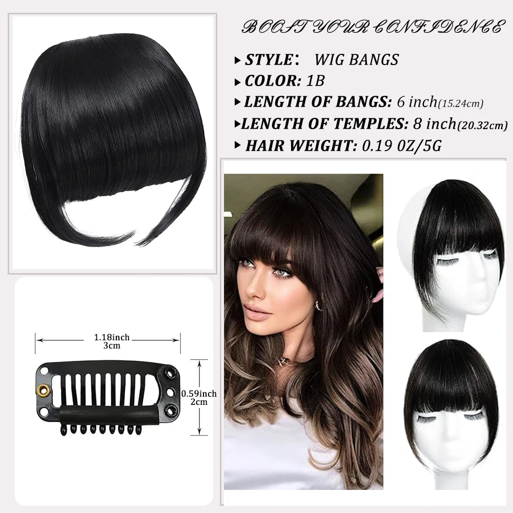 High Quality Synthetic Wig Flat Bangs Hair Extension Clip in Bangs with Temples 6 Inches Front Face Bangs for Women Girls Daily