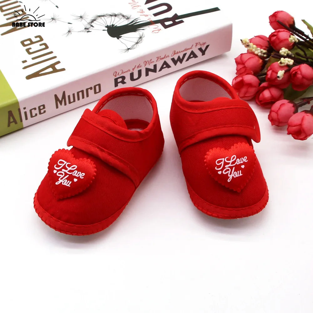 1 Pair Spring Autumn Baby First Walkers Infant Baby Girls Boys Anti-Slip Shoes Heart-shaped Newborn Slipper Shoes 0-18 Months