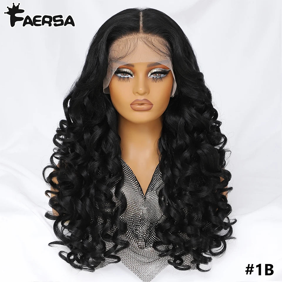 Latisha 13X6 HD Synthetic Lace Front Wigs Curly Pre Plucked Lace Frontal Wig with Bangs for Women Highlight with Babyhair 24Inch