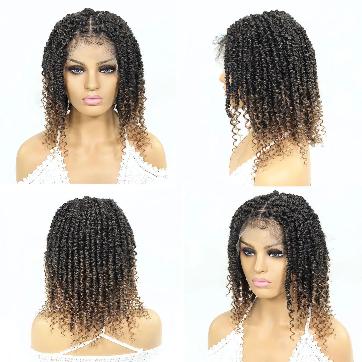 Short Passion Twist Braided Wigs Curly Ends Square Part Blonde Bob Braided Lace Front Wig For Women Synthetic 12Inch Braided Wig