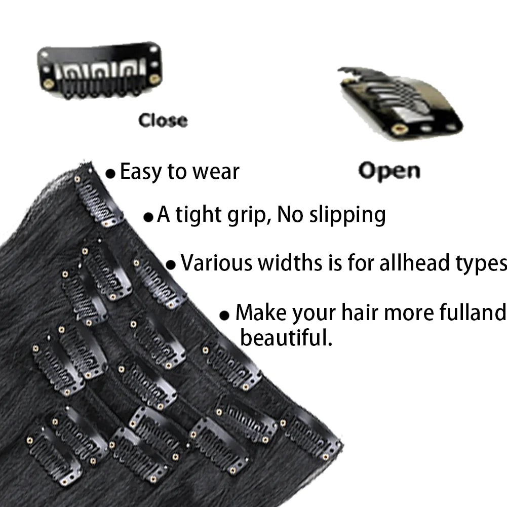 22Inch Long Body Wave Clip in Hair Extension Hairstyle 16 Clips 7Pcs/Set Synthetic Black Brown Hairpieces For Women