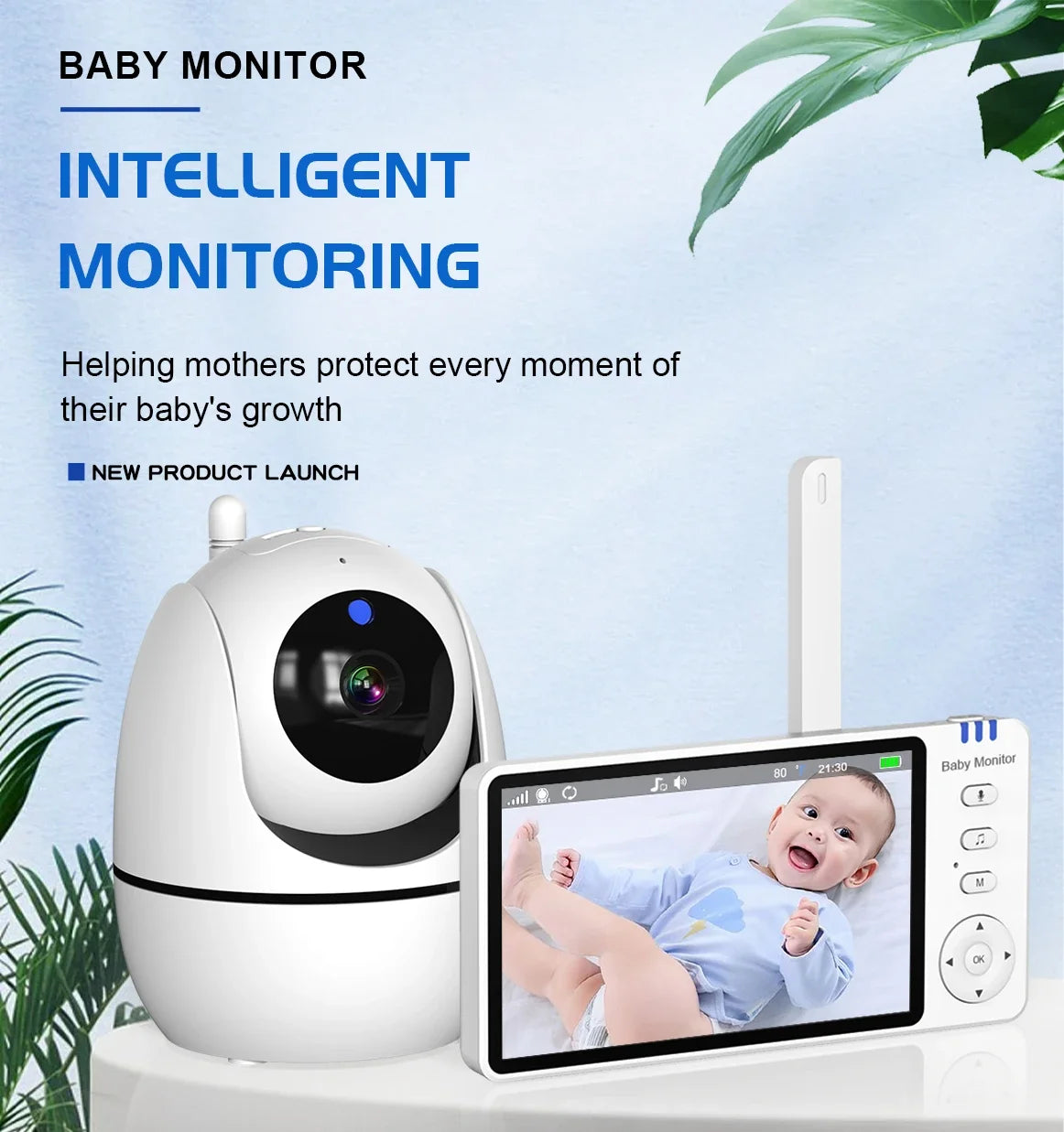 5.0 Inch Video Baby Monitor With Pan Tilt Camera Wireless Two Way Audio Night Vision Security Babysitter VOX Wake Up USB Charge