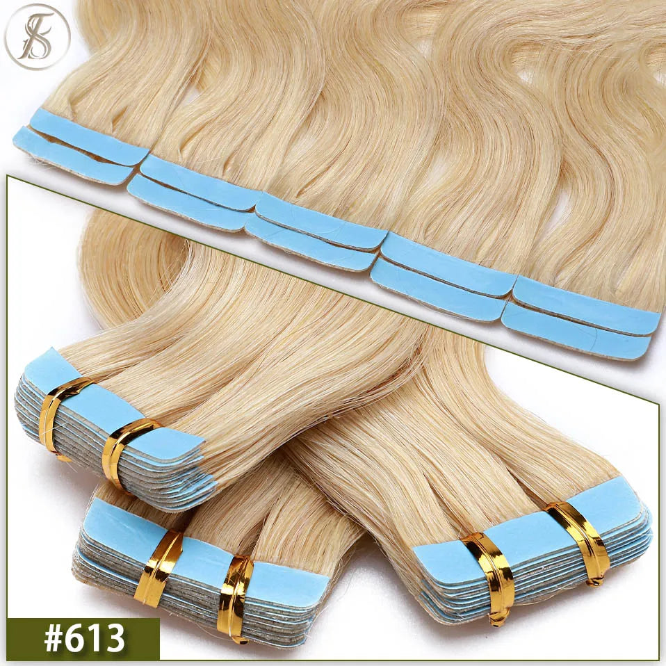 TESS 22Inch Wavy Tape In Human Hair Extensions 2.5g/pc Natural Hair Extension Double Sides Seamless Invisible Adhesive Skin Weft