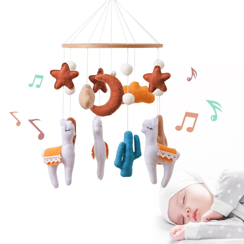 Wooden Crib Mobile Baby Bed Bell Rattle Toy Soft Felt Cartoon Bear Mobile Hanging Newborn Music Box Bed Bell Hanging Bracket Toy