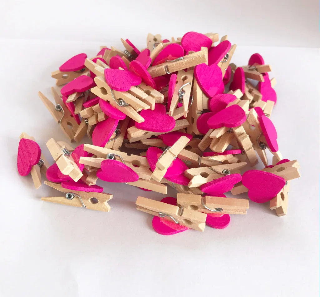 10/50pcs Red Heart Love Wooden Clothes Photo Paper Peg Pin Mini Clothespin Postcard Clips Home Wedding Valentine's Day Decorati