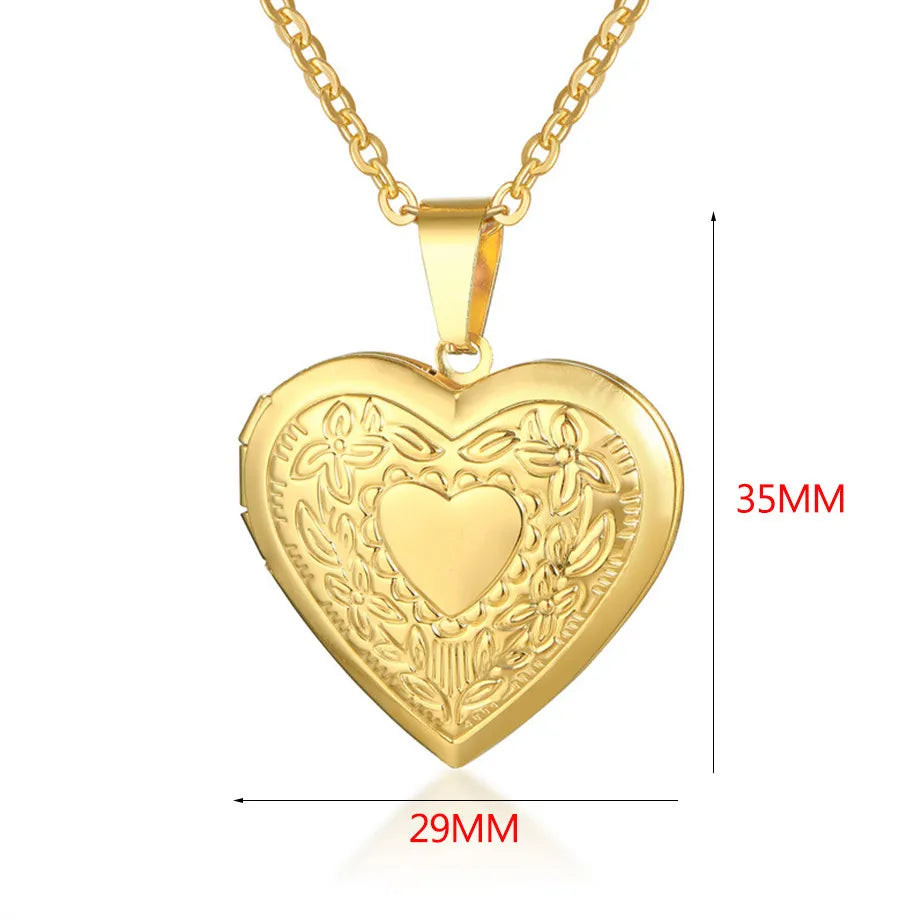 Heart Locket Pendants Necklaces For Women Gold Color Photo Frame Valentine Lovers Necklace 45/66cm Gift Jewelry