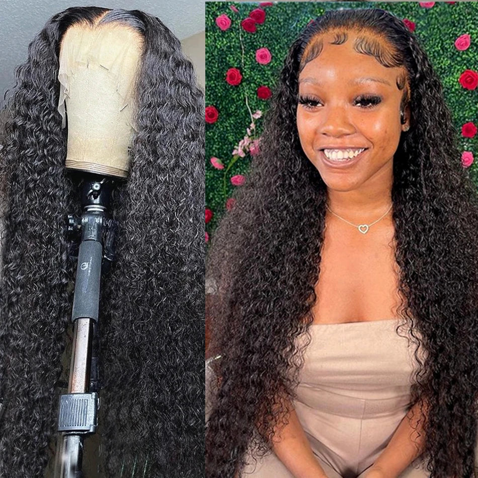 13x4 HD Lace Frontal Wig Deep Wave Frontal Wig 100% Brazilian Curly Human Hair Wigs 4x4 Transparent Lace Front Wig Pre Plucked