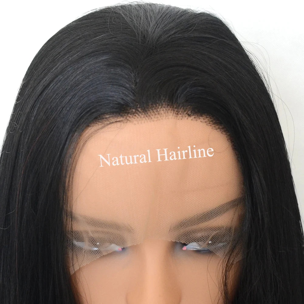 Voguebeauty Dark Brown Lace Front Wig 6# Silky Straight Synthetic Hair Natural Hairline for Women Cosplay Daily Wear