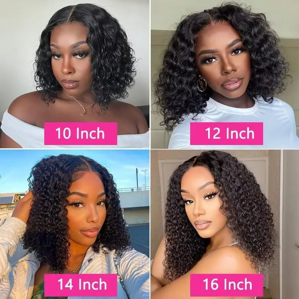 Brazilian 100% Human Deep Curly Bob Hair Wigs Natural Black Color Deep Wave HD Lace Front Part 13x4 Transparent Lace Wigs