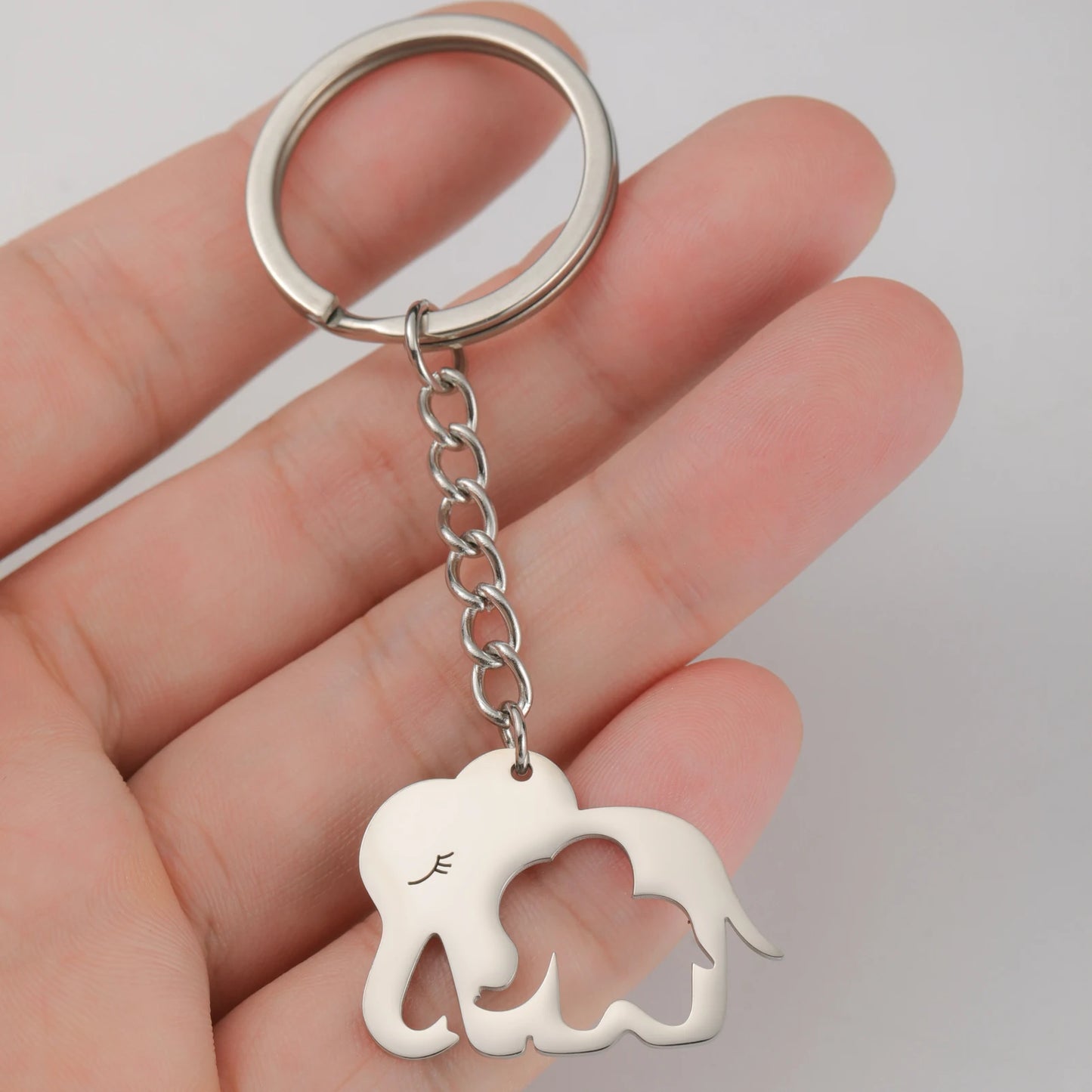 Lucktune Cartoon Elephant Pendant Key Chains for Women Men Stainless Steel Animal Bags Car Keyring Jewelry Valentine’s Day Gifts