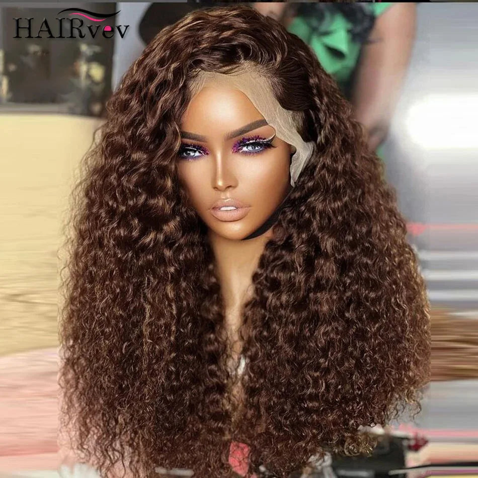 Chocolate Brown Curly Human Hair Wigs For Women 13x4 13x6 Deep Wave HD Lace Frontal Wigs Pre Plucked 100% Brazilian Human Hair