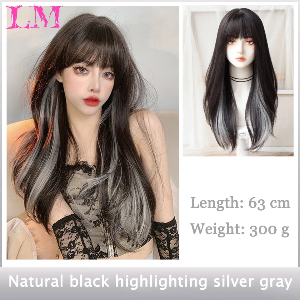 LM Straight Synthetic Lace Front Wig For Women 38 Inch Long Ombre Brown Red Blonde Hightlight Lace Frontal Wigs Cosplay Wig