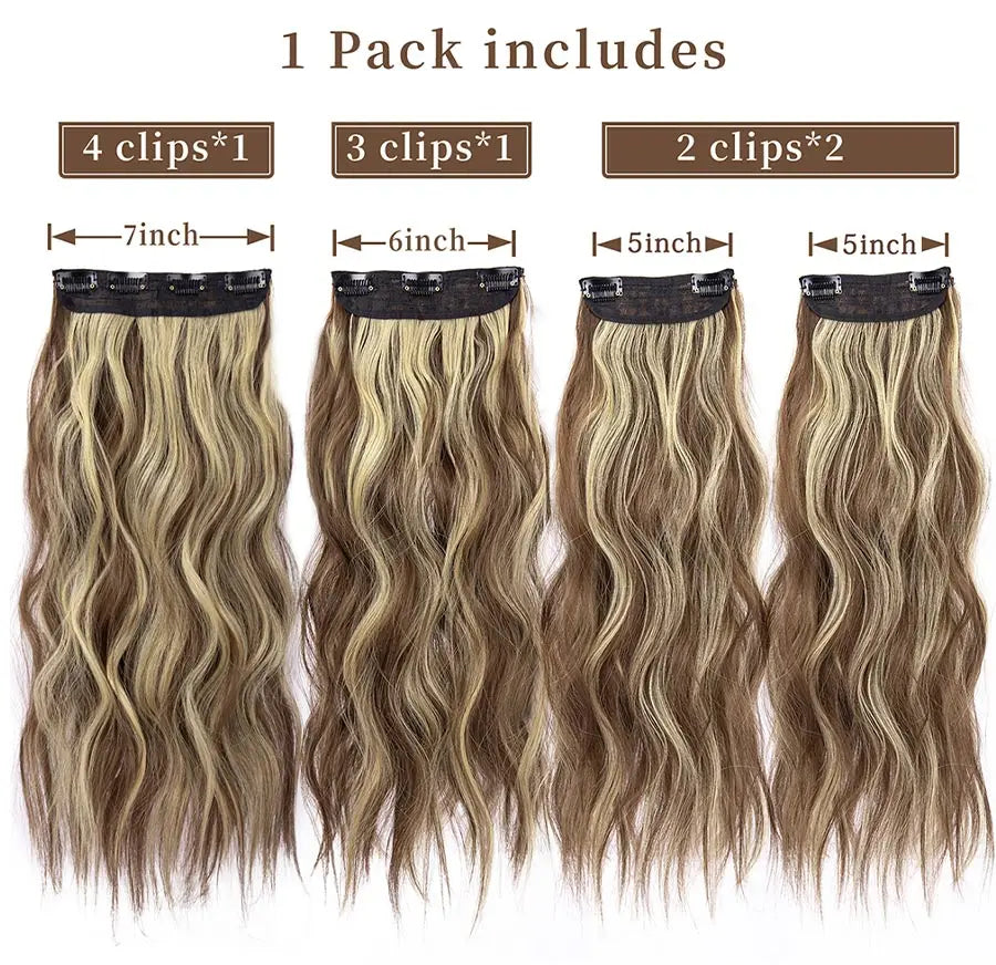 4Pcs/Set 20Inch Synthetic Hair Clip In Long Wavy Thick Hairpieces For Women Full Head Synthetic Hair Extensions Ombre Hairpieces