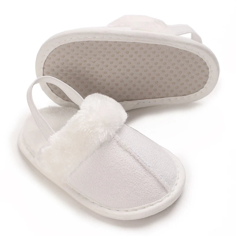 Toddlers Baby Boys Girls Fluffy Slides Soft Slippers Anti-slip Pre-walker Newborn Plush Warm Floor Shoes Elastic Back Strap