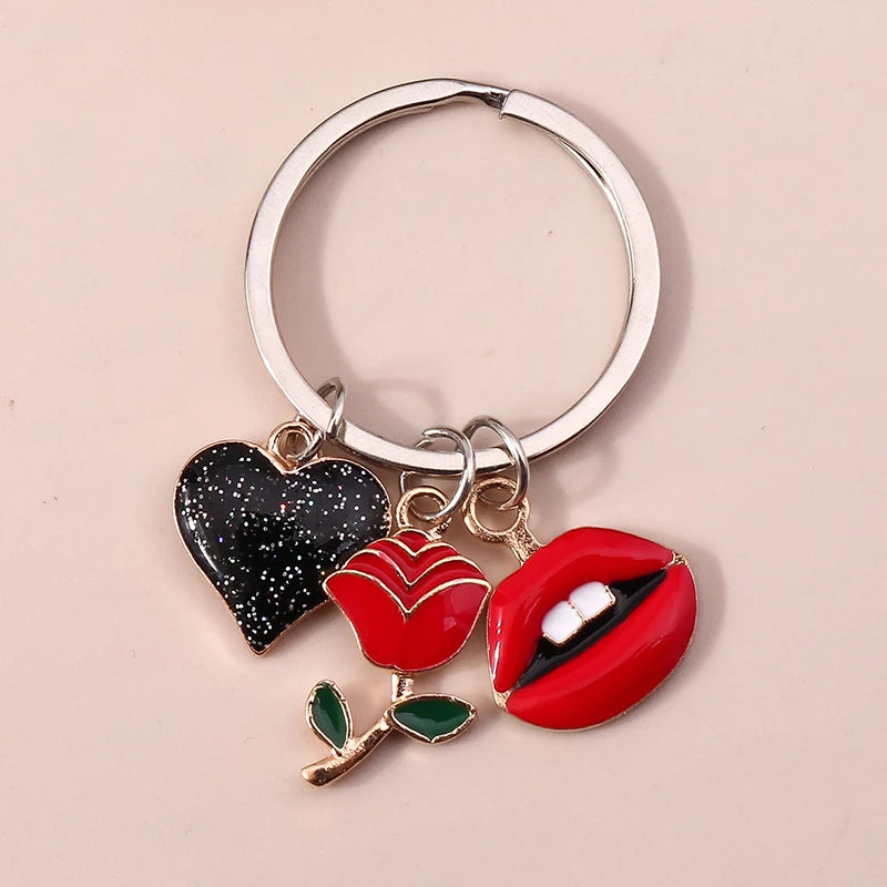 Lovely Colorful Heart Keychain Love Keyrings Valentine's Day Gift Key Chains for Women Girls Car Key Handbag Jewelry Accessories