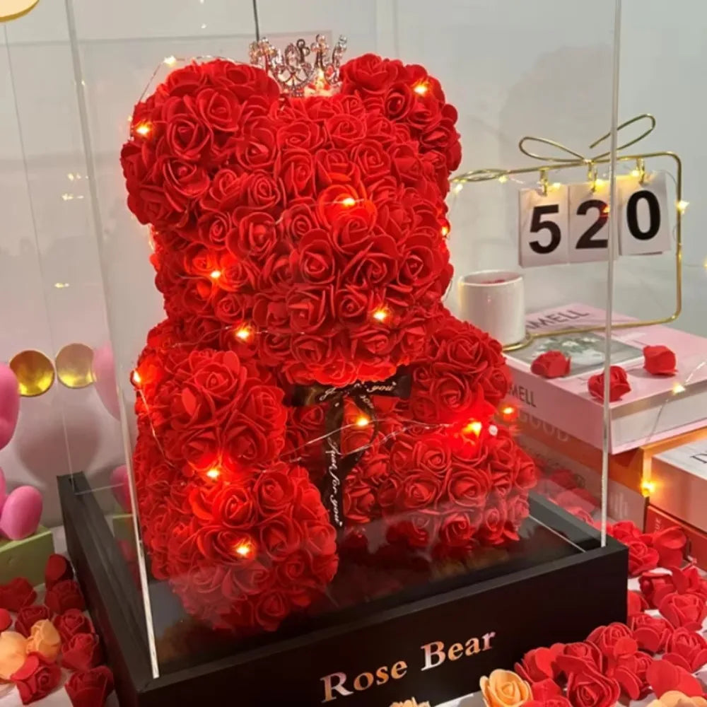 Artificial Flower Eternal Rose Teddy Bear for Mom Mother's Day Birthday Valentine's Day Anniversary Gifts & Decor Miniatures