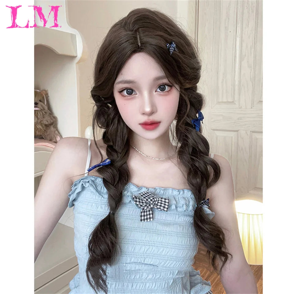 LM Straight Synthetic Lace Front Wig For Women 38 Inch Long Ombre Brown Red Blonde Hightlight Lace Frontal Wigs Cosplay Wig