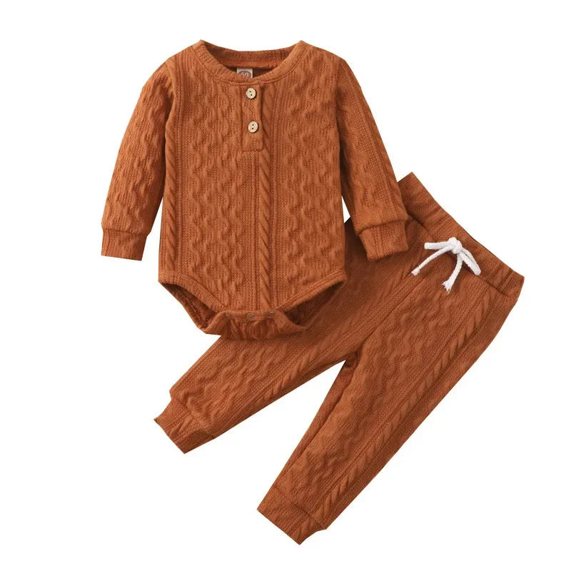 Newborn Baby Girl Boy Bodysuit Pant Sets Autumn Clothes Long Sleeve Button Sweater and Knitting Trousers Baby Items Clothing