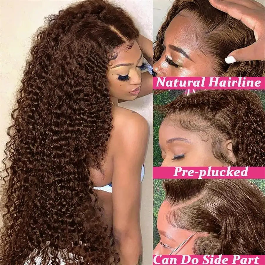 13x4 Chocolate Brown Lace Front Wigs Brazilian 13x6 Hd Lace Frontal Wig 100% Glueless Brown Curly Human Hair Wigs For Women Sale