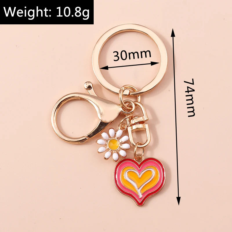 Lovely Colorful Heart Keychain Love Keyrings Valentine's Day Gift Key Chains for Women Girls Car Key Handbag Jewelry Accessories