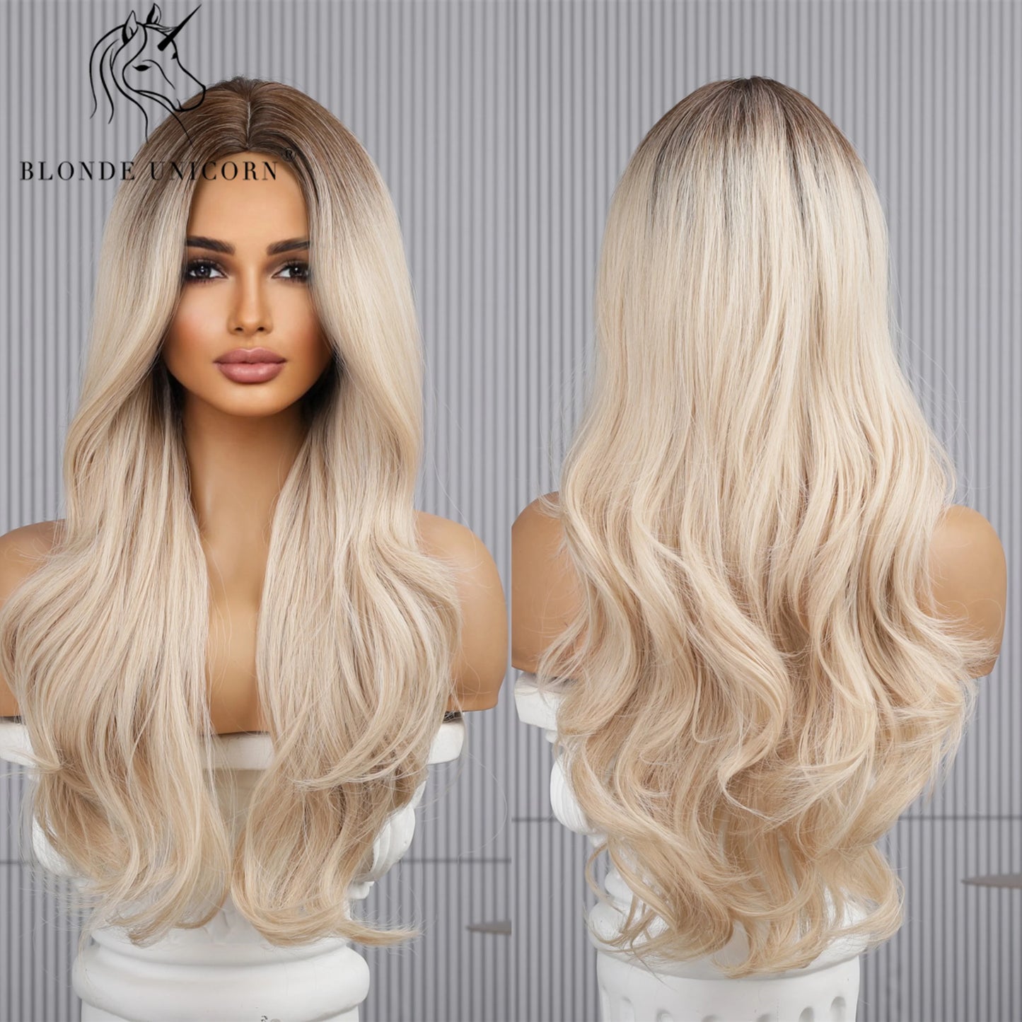 Blonde Unicorn Synthet Wig Long Wavy Mixed Brown Blonde for White Black Women Daily Party High Density Temperature Fibre Hair