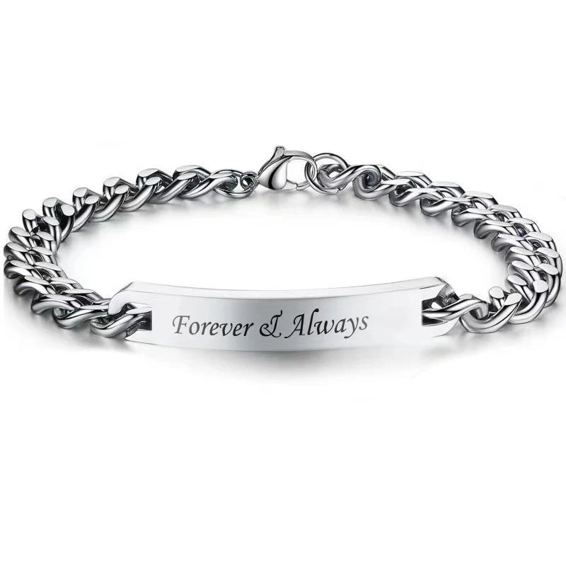 Couples Bracelet Engraved Always Forever Stainless Steel Lovers Bangles Valentines Day Gift for Wife Husband Boyfriend GF