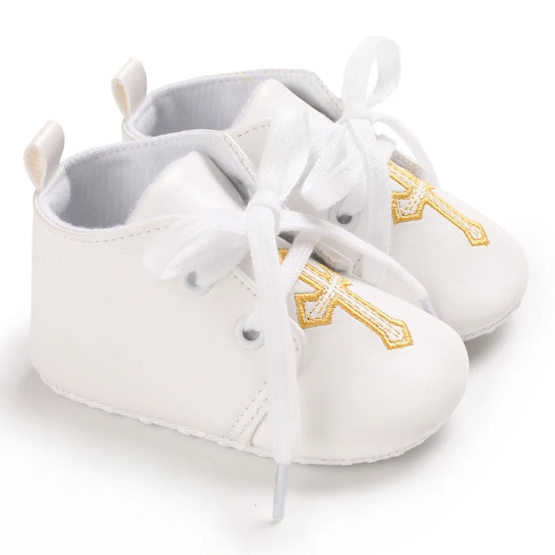 Infant Spring Shoe Newborn Infant Girls and Boys Recreational Baptism Non-Slip Walking Shoe White Soft-soled Sneaker Prewalker