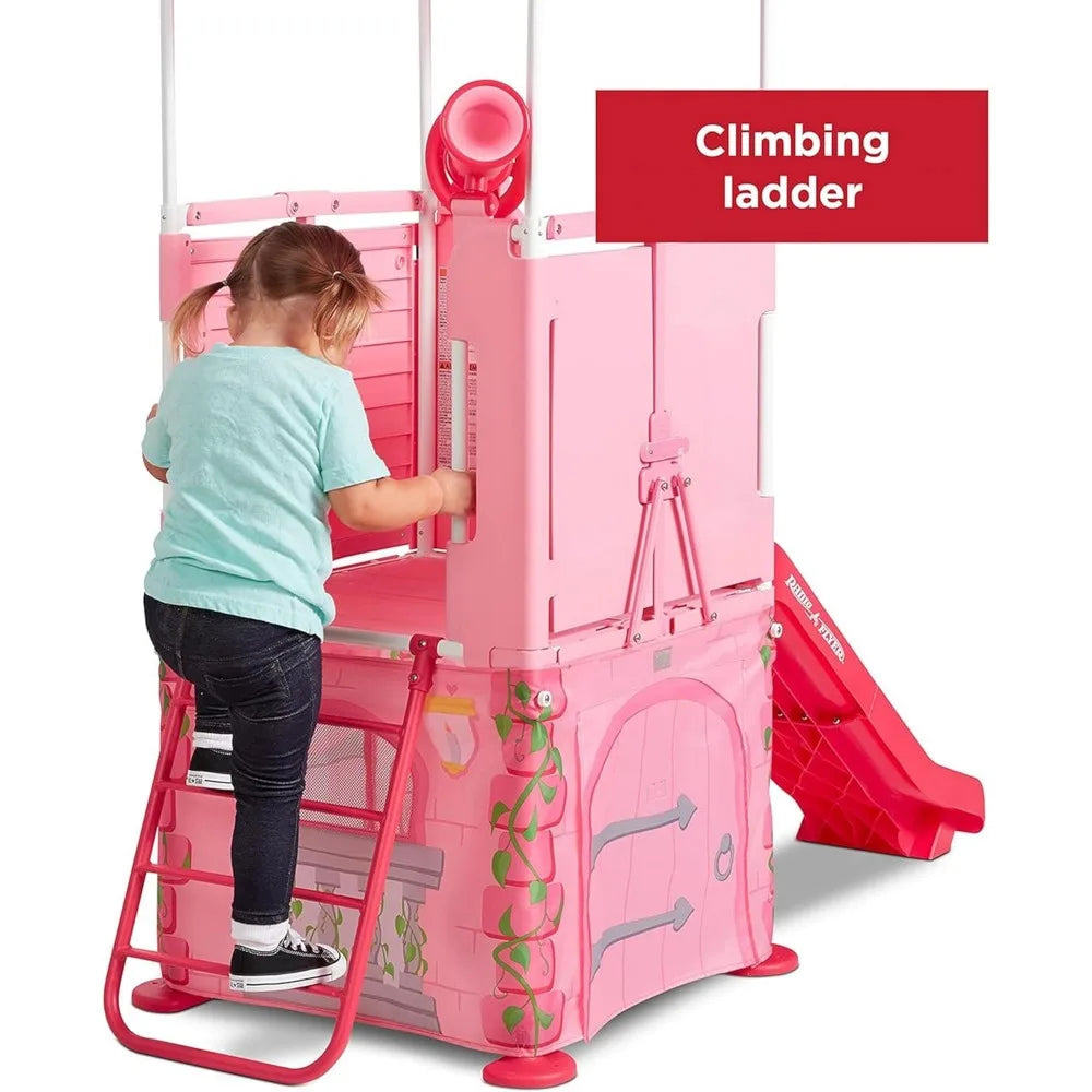 Radio Flyer Play & Fold Away Princess Castle, Toy Slide, Fort, & Climbing Playhouse