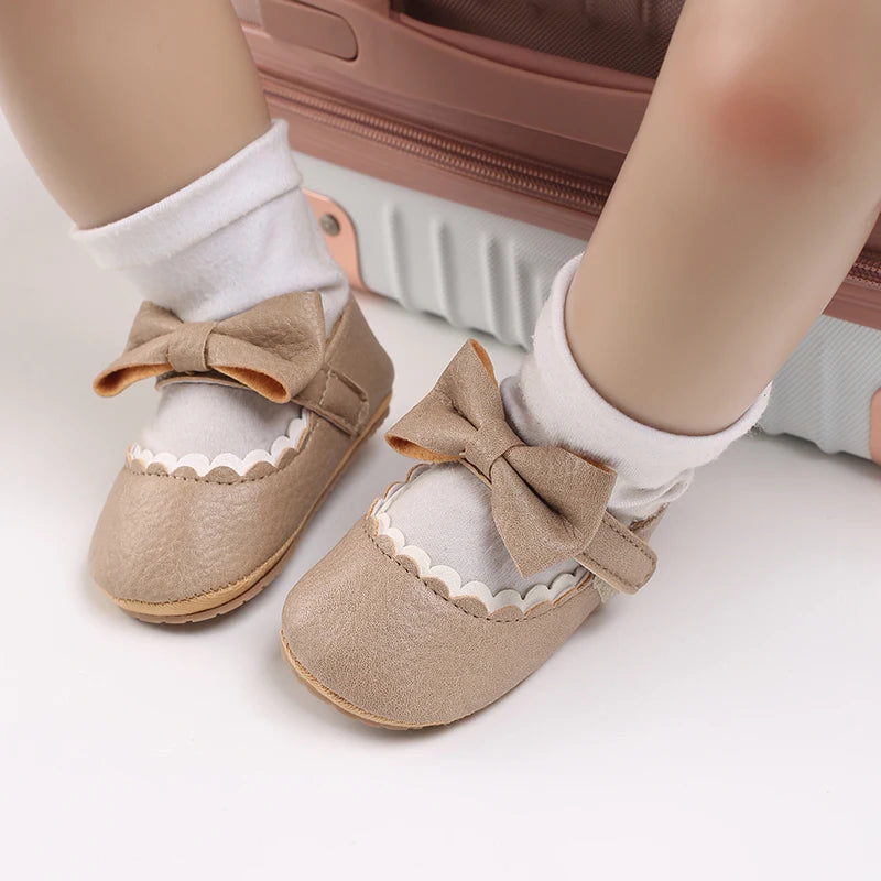 Girl Baby Soft Bottom Bow Princess Wedding Dress Mary Jane Flat Bottom Walking Shoes Newborn Lightweight Baby Sports Shoes