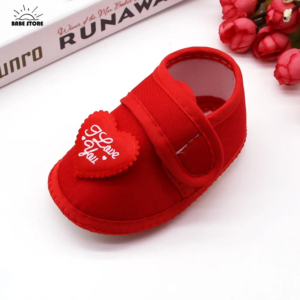 1 Pair Spring Autumn Baby First Walkers Infant Baby Girls Boys Anti-Slip Shoes Heart-shaped Newborn Slipper Shoes 0-18 Months